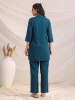 Teal Blue Dobby Chiffon Solid Straight Cord Set - Image 3