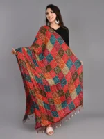 KOSWEEM Traditions Bazaar Women's Multicolored Art Silk Checks Pattern Dupatta..