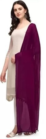 Women's Solid Plain Dupatta/Skarf/Stall/Hijab Size 2.25 Meters With Pom Pom Lace Daily Use For Women/Girls - Image 2
