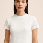 Women's White Ribbed Crop T-Shirt,