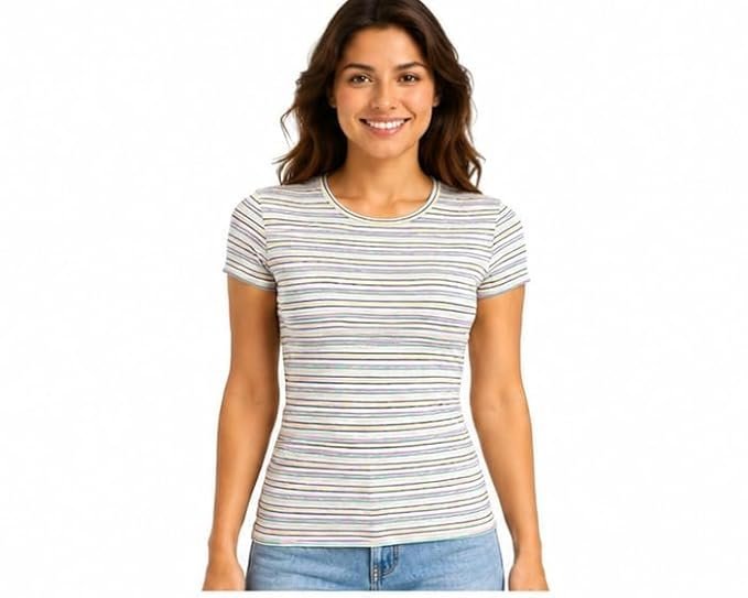 41P6l1Fd8ML._SX679_.jpg Women's Stripe T-Shirt - Image 1