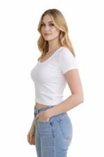 Women’s Fitted Crop Top – Soft Stretch Short Sleeve Casual T-Shirt - Image 3