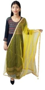 Girls & Womens Embellished Net Dupatta with Lace Work (Yellow)