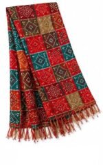 Multicolour Bandhani Print Dupatta with Fringe Ends, Traditional Indian Style Stole