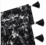 Black & White Abstract Print Scarf with Tassel and Pearl Detail - Image 3