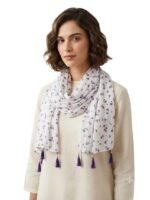 Women's Floral Printed Scarf with Tassel Detailing