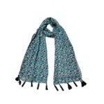 Westren Style Chiffon Floral Scarf, Stole with Tassel for Women & Girls (22x72inches) (Green)