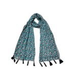 Westren Style Chiffon Floral Scarf, Stole with Tassel for Women & Girls (22x72inches) (Green)