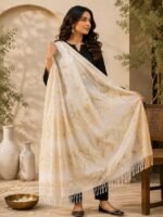 Women's Nylon Dupatta, Cream, Geometric Woven - Image 4