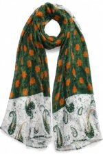 Green Floral and Paisley Print Lightweight Women's Scarf, Soft Fabric, Casual and regular Wear Stole