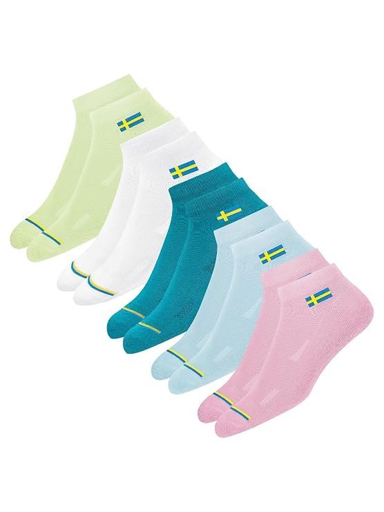 81LbcrIawkL._SY741_.jpg 5 Pairs Women Cotton Socks Ankle Length Socks, Multicolor, Pack of 5, Free Size - Image 1