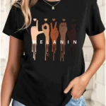 Women Printed Round Neck Pure Cotton Black T-Shirt