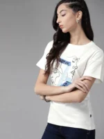 Women Printed Round Neck Pure Cotton White T-Shirt - Image 4