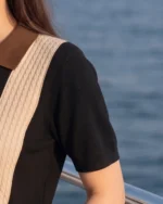 Women Colorblock Zip Neck Cotton Blend Brown, Black T-Shirt - Image 3