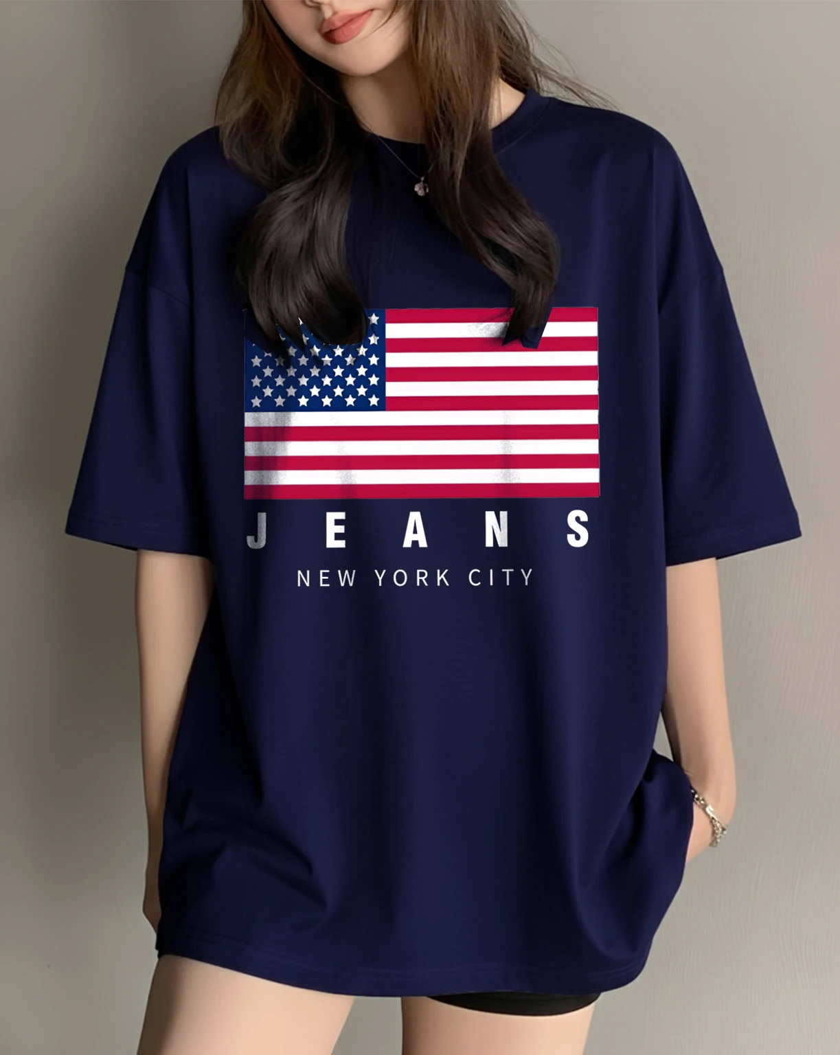 m-4246-aoosh-original-imahhzpswjcyzqe4.webp Women Printed Round Neck Cotton Blend Blue T-Shirt - Image 1