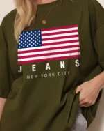 Women Graphic Print Round Neck Cotton Blend Green T-Shirt - Image 4