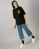 Women Printed Round Neck Cotton Blend Black T-Shirt - Image 5