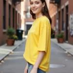 Women Printed Round Neck Cotton Blend Yellow T-Shirt