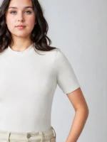 Women Solid High Neck Cotton Blend White T-Shirt - Image 4