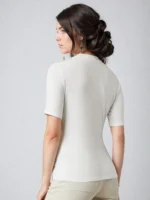 Women Solid High Neck Cotton Blend White T-Shirt - Image 5