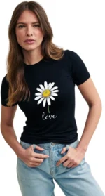 Women Graphic Print Round Neck Reversible Organic Cotton Black T-Shirt - Image 2