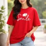 Women Printed Round Neck Cotton Blend Red T-Shirt