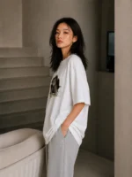 Women Printed Round Neck Cotton Blend White T-Shirt - Image 3