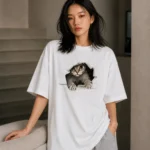 Women Printed Round Neck Cotton Blend White T-Shirt